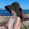 Sombrero para el Sol Verano para Mujer Parasol Resistente a los Rayos UV Parte Superior Vacía Sombrero de Concha de Goma Negra Ala Grande Parasol para la Cara Sombrero para Montar al Aire Libre
