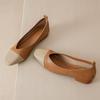 Sapatos Rasteiros Casuais da Moda em Couro Macio com Blocos de Cor, Patchwork, Bico Quadrado, Estilo Francês, Decote Baixo, Salto Baixo, Tipo Avó, Slip-On para Mulheres
