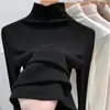 Camisa Básica Feminina Estilo Coreano Quente Slim-fit para Outono e Inverno Moda Feminina Branca Gola Meio-alta Manga Longa
