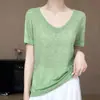 26 Novas Camisetas de Verão em Lyocell Tencel com Decote V e Manga Curta, Camisa Versátil de Cor Sólida Fina para Camada Base, Camiseta de Camada Interna