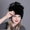 Nuevo gorro de piel de conejo Rex tejido para mujer, cálido y grueso, otoño e invierno cálido para damas, gorros de punto coloridos