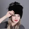 Nuevo gorro de piel de conejo Rex tejido para mujer, cálido y grueso, para otoño e invierno, cálido y colorido, de punto.