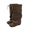 Botas Altas de Cuña Gruesa con Punta Redonda Estilo Retro para Mujer, Nuevas, Versátiles, con Cordones, Arrugadas, Apiladas, Adelgazantes, de Caña Alta, para Montar