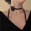 Gargantilla Collar Estilo Hepburn Retro Elegante Rosa Bud Estéreo Borgoña Negro Correa Retro Ajustable