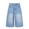 Pantalones Cortos de Mezclilla Desgastados para Hombre, Estilo Punk, Lavados y Desgastados, Aspecto Roto, Shorts Rectos de Pierna Ancha de Moda