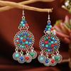 Pendientes geométricos tallados con monedas huecas de moda transfronteriza, pendientes con borlas de colores étnicos vintage para mujer