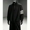 Novo suéter de malha com três listras para outono e inverno, para homens e casais, gola alta, zíper parcial, corte solto, atacado de fábrica transfronteiriço