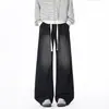 Jeans Wide Leg Estilo Americano Novo para Primavera e Outono com Efeito Drapeado, Calça Wide Leg Casual Tendência Retro de Corte Reto da Marca
