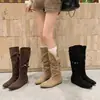 Primer Encuentro Temporada Botas Chunky de Plataforma de Tacón Alto Botas Largas para Mujer Otoño 2026 Nuevo Retro Gamuza Merade Punta Cuadrada