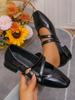 Zapatos de Tacón Bajo Mary Jane Negros de Comercio Exterior para Mujer en Otoño Diseño de Nicho Correa Fina Elegantes de Punta Cuadrada Zapatos de Mujer