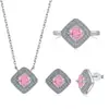 Joyería de Fábrica Juego de Tres Piezas de Plata de Ley S925 de Lujo con Microincrustaciones de Diamante de Alto Carbono Cuadrado, Pendientes, Collar y Anillo