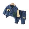 Roupas infantis bonito bebê masculino outono novo jeans casaco de manga comprida de duas peças 2023 primavera e outono fabricantes de roupas maré atacado