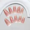 Unhas postiças artesanais pré-fabricadas, com efeito olho de gato, degradê rosa, estilo europeu e americano, removíveis e duráveis, pacote com 30 unidades.