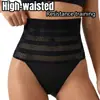 Tanga de rede vazada de cintura alta sem costura modeladora fashion para levantar o bumbum e afinar a barriga calça lingerie plus size feminina