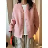 Jaqueta Acolchoada de Lã de Face Única Casual Elegante de Gola V Solta Estilo Coreano Novo de Inverno para Mulheres