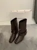 Primer Encuentro Temporada Retro Botines de Gamuza Color Caqui para Mujer Botas de Estilo Francés Otoño Diseño de Nicho Botines de Estilo Occidental