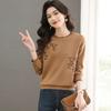 Camiseta de Manga Longa com Gola Redonda, Estilo Transfronteiriço, Nova Coleção Primavera e Outono 2025 para Mulheres, Blusa Base Jacquard Estilosa, Caimento Solto, Tricô Emagrecedor