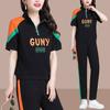 Conjunto Esportivo Casual para Mulheres Verão Transfronteiriço Novo Tamanho Grande Fashionável Cor Contrastante Redutor de Idade Manga Curta Calças Conjunto de Duas Peças