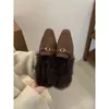 Primer Encuentro Ji Zapatos de Felpa Cálida con Puntera Cuadrada Estilo Europeo y Americano para Mujer, Uso en Exteriores, Nuevo Estilo Otoño/Invierno 2026, Corte Bajo, Versátiles