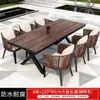 Mesas e Cadeiras de Exterior para Pátio de Villa, Jardim, Terraço, Estilo Lazer, Cadeiras de Rattan Domésticas, Conjunto de Mesa de Madeira Plástica, Mesa e Cadeiras de Rattan Trançado de Exterior