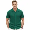 Ropa de Comercio Exterior para Hombre Estilo Europeo y Americano Color Sólido Raya Ondulada Jacquard Camisa Polo Color Sólido Cuello Campana Manga Corta Cárdigan Camisa Polo Sj0084