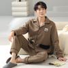 Pijamas masculinos primavera e outono algodão grosso manga comprida algodão ar roupas para casa outono e inverno algodão fino tamanho grande terno