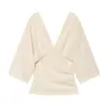 Conjunto de Pantalones Anchos de Moda Popular Texturizados con Cuello en V Decorativo, Capas Color Café Za de la Marca Z