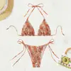 2026 Nuevo Modelo Aliexpress Bikini de Playa de Tres Piezas Amazon Fruncido Halter con Lazo Dividido Traje de Baño Venta al por Mayor
