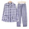 Pijama de Manga Larga de Algodón Puro para Papá Primavera y Otoño Delgada para Hombres de Mediana Edad y Mayores Verano Solapa Cárdigan Traje Ropa para el Hogar