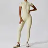 Mono de Yoga Nude de Manga Corta con Cremallera Transfronteriza Europeo y Americano para Mujer para Usar Mono Deportivo de Fitness 8305
