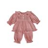 2025 Primavera Estilo Coreano Niñas Casual Más Fácil de Combinar Traje Manga Larga Cuello Redondo Bordado de Cerezas Color Sólido Lindo Ropa para Salir