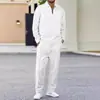Amazon Transfronterizo Otoño Nuevo Waffle Color Sólido Cuello Camisero Media Cremallera Manga Larga Camisa POLO Pantalón Largo Conjunto Casual