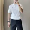2026 Verão Masculina Malha POLO Manga Curta Slim Fit Listrada Bordado Design Moderno Ambiente de Trabalho Deslocamento Lapela Camiseta