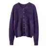 Nuevo Cardigan de Punto 100% Cachemira Otoño/Invierno 2026 Cuello Redondo Manga Larga Botón de Perla Color Sólido Suéter de Cachemira Cepillada
