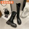 Botas largas de mujer otoño e invierno nuevas con forro polar, parte inferior gruesa, boca en V, circunferencia de tubo grande ensanchada, botas altas de caballero gordas