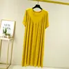 Vestido Casual de Modal de Manga Corta Talla Extra Grande para Verano Pijama para Casa Vestido Largo Holgado de Media Manga con Pliegues en V