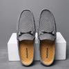 Chinelos Meia-Calça Masculinos de Verão Couro Fosco Britânico Sapatos de Feijão Estilo Coreano Masculino Vazado Casual Preguiçoso Sapatos Caverna Slip-on