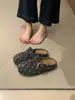 Chinelos Birkenstock Slip-On de Bolinhas Retrô para Mulheres 2026 Novo Outono/Inverno Sapatos Meio-Chinelos Mules com Solado Grosso Biqueira Dividida Biqueira Fechada