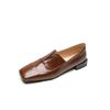 Sapatos de vovó estilo retrô simples e frio em couro bovino, salto baixo, bico quadrado, salto médio, couro legítimo, para mulheres, primavera 2024