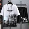 Moda Masculina de Verão Nova Marca da Moda Terno de Seda Gelo Ins Casual Verão Versátil Camiseta Masculina Juvenil Solta