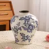 Cerámica Porcelana Azul y Blanca Retro de Lujo Nórdico Jarrón con Grietas de Hielo Recipiente para Arreglos Florales Adorno de Decoración para Sala de Estar Entrada