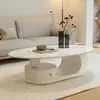 Mesa de Centro Criativa Estilo Creme para Sala de Estar, Novo Modelo 2026, Formato Oval, Adequada para Apartamentos Pequenos, Estilo Minimalista Italiano, Mesa de Chá de Pedra