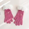 Guantes de punto con borde de felpa para mujer, otoño e invierno, cálidos, resistentes al frío, para montar a caballo, gruesos, de lana con cinco dedos extra y pantalla táctil.