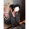 Suéter Top de Encaje Puro con Borde de Encaje Estilo Europeo Chanel Ajustado Cuello Cuadrado Manga Larga para Mujer Otoño Camisa Base de Gama Alta