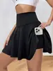 Saia Curta Esportiva Casual Estilo Europeu e Americano para Mulheres, Minissaia Anti-Exposição, Alta Elasticidade, com Shorts de Segurança Embutidos e Bolsos