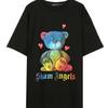 Camiseta Preta de Manga Curta com Estampa de Urso Retrô Americana Feminina Verão Novo Design Sense Camiseta de Comprimento Médio Top Feminino Tendência
