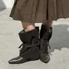 Botines planos de punta fina retro de moda para mujer, nueva colección otoño 2026, con diseño de correa cruzada, versátiles y estilizan, botines cortos estilo western