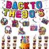 Conjunto de Suprimentos para Decoração de Festa Temática Retrô Anos 90 Enfeites Espirais Pendurados Anéis de Favo de Mel Toppers para Bolo