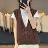 Chaleco de punto de algodón vintage con cuello en V para mujer, chaqueta tipo suéter sin mangas, top corto holgado que combina con todo.
