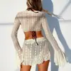 Nuevo traje de baño con protección solar de manga larga europeo y americano, bikini de playa para mujer de cuatro piezas separadas
